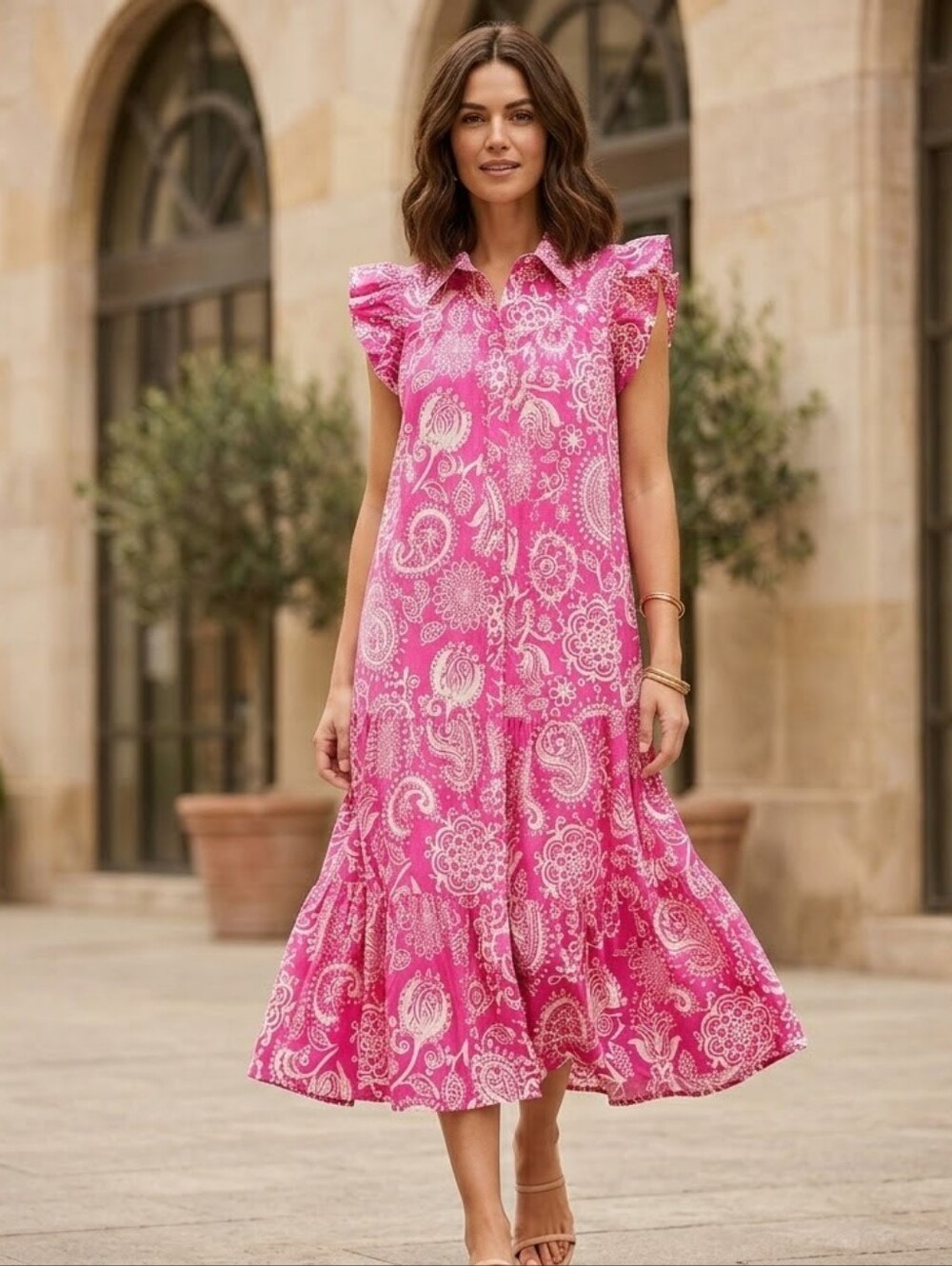 Umgee Sleeveless Pink Paisley Midi Dress